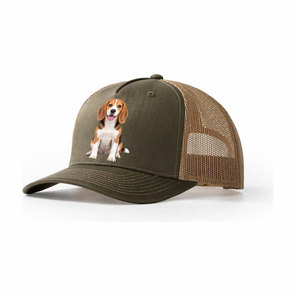 Beagle Sitting Top Breeds Trucker Hat – Olive Khaki
