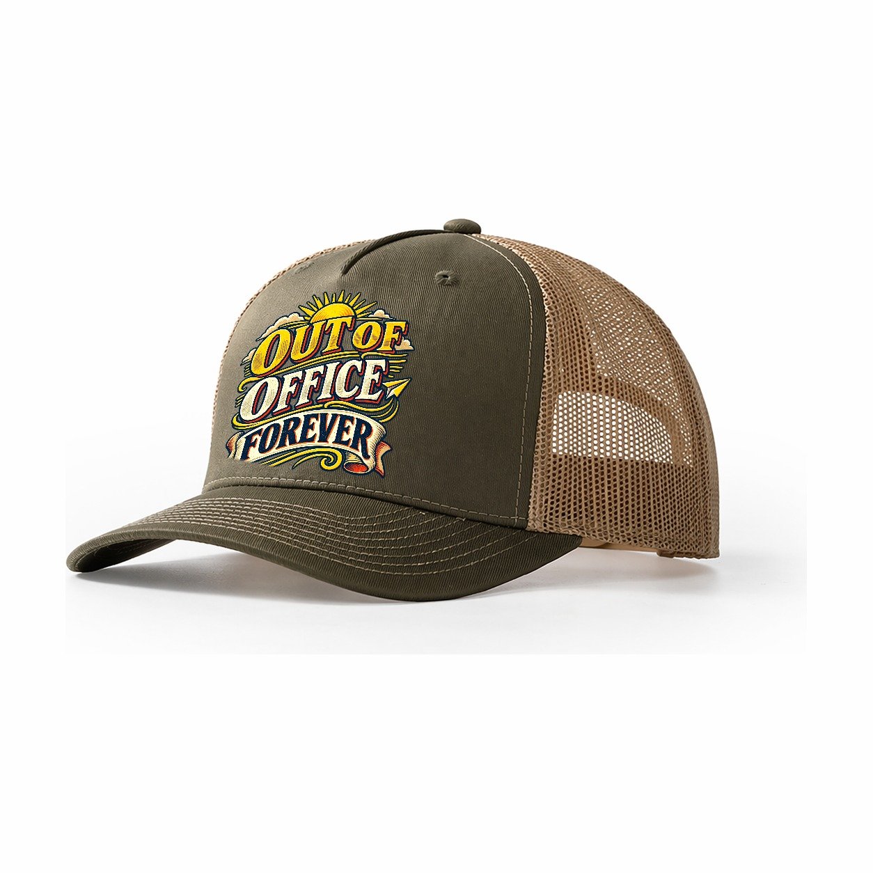 Out Of Office Forever Retired Living Trucker Hat – Olive Khaki