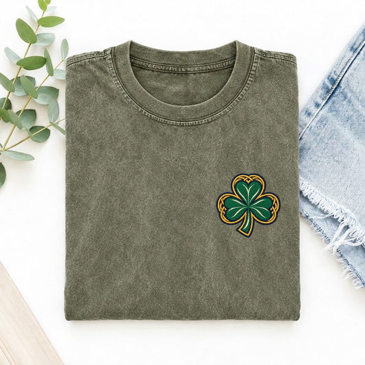 Celtic Shamrock Left Chest Vintage T-shirt – Army Green