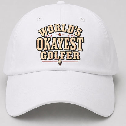 World S Okayest Golfer American Wit Baseball Cap – White