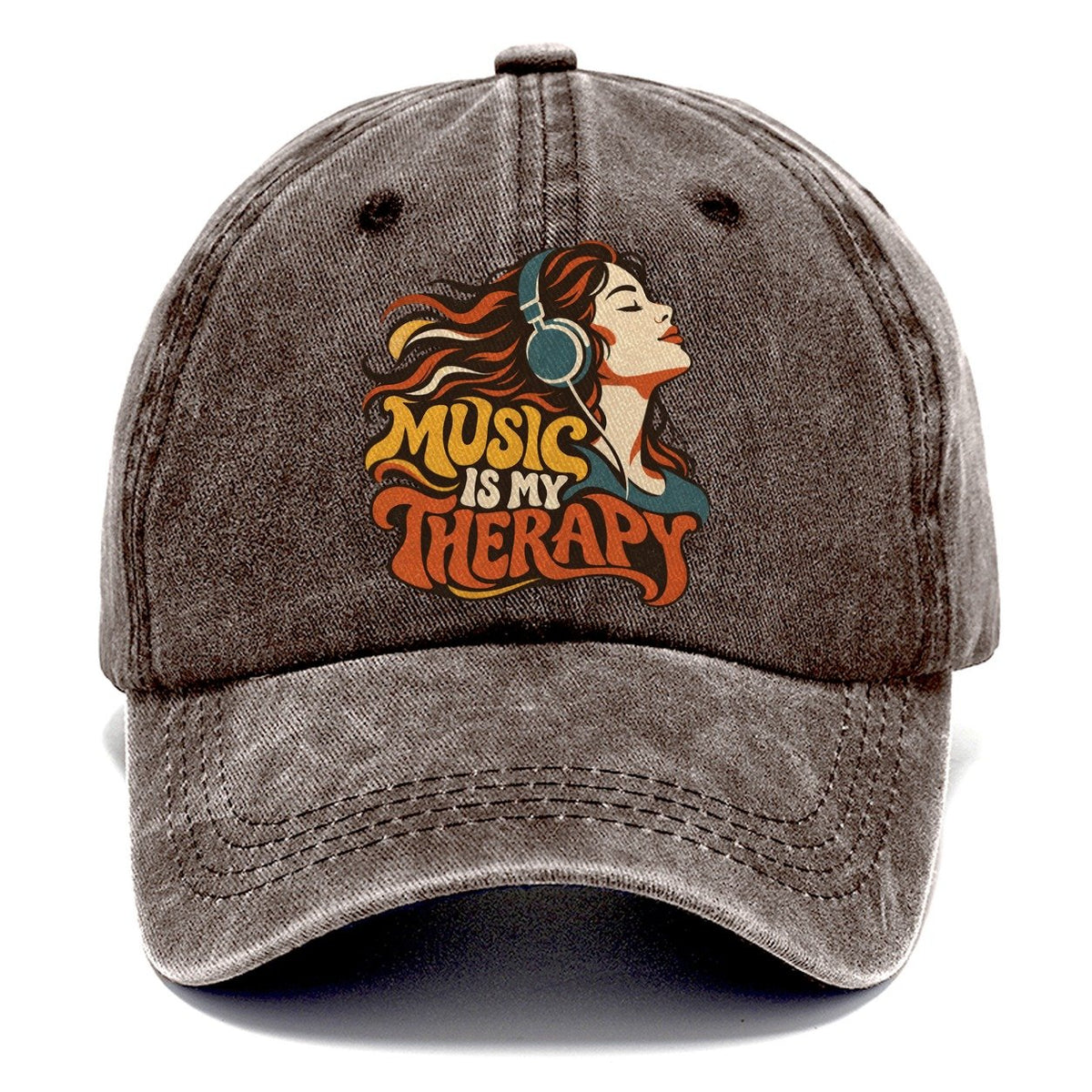 Music Is My Therapy Headphones Girl Classic Cap – Brown
