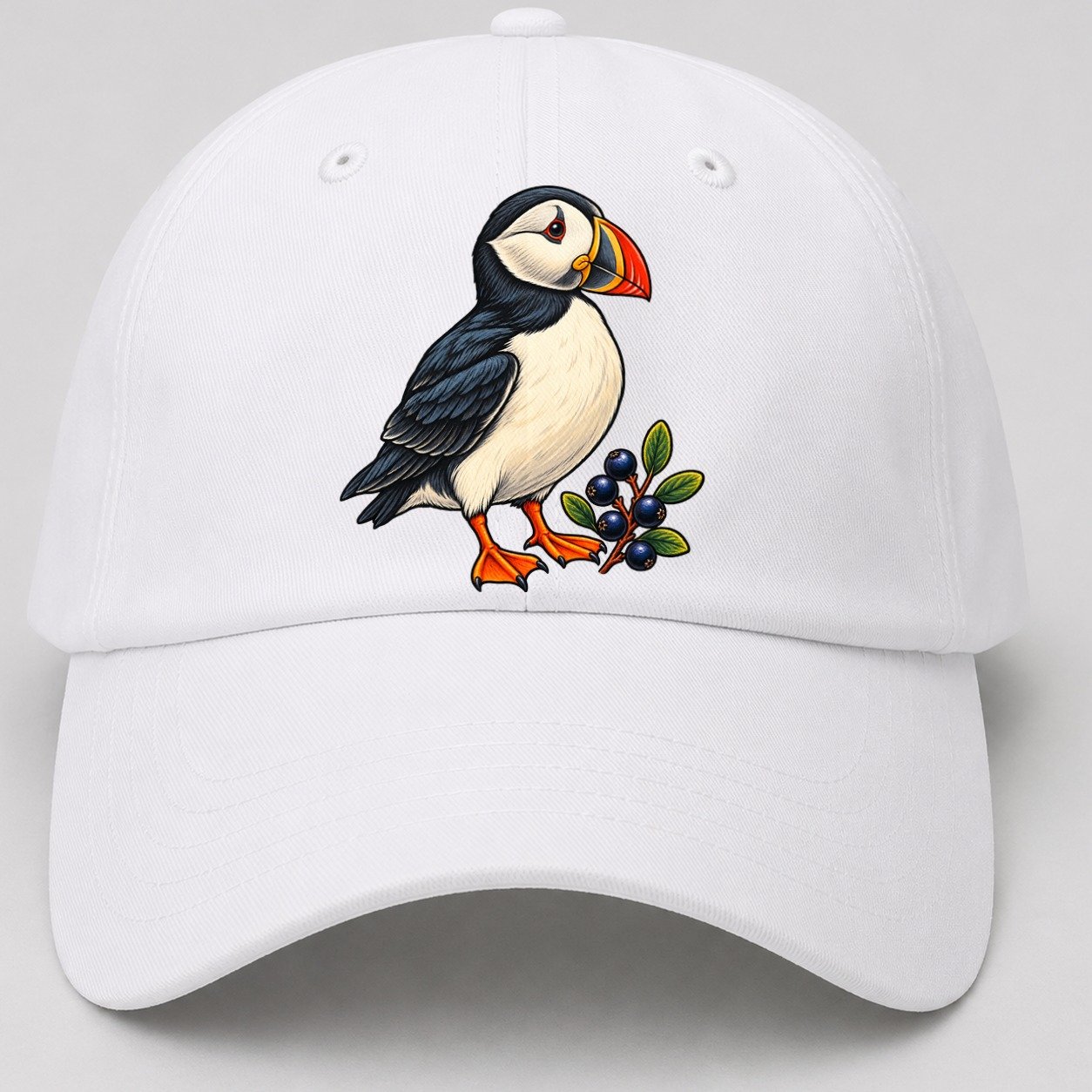 Atlantic Puffin And Crowberry Canada Cultural Icons Baseball Cap – White