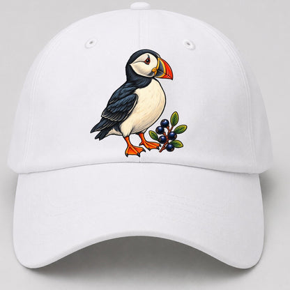 Atlantic Puffin And Crowberry Canada Cultural Icons Baseball Cap – White