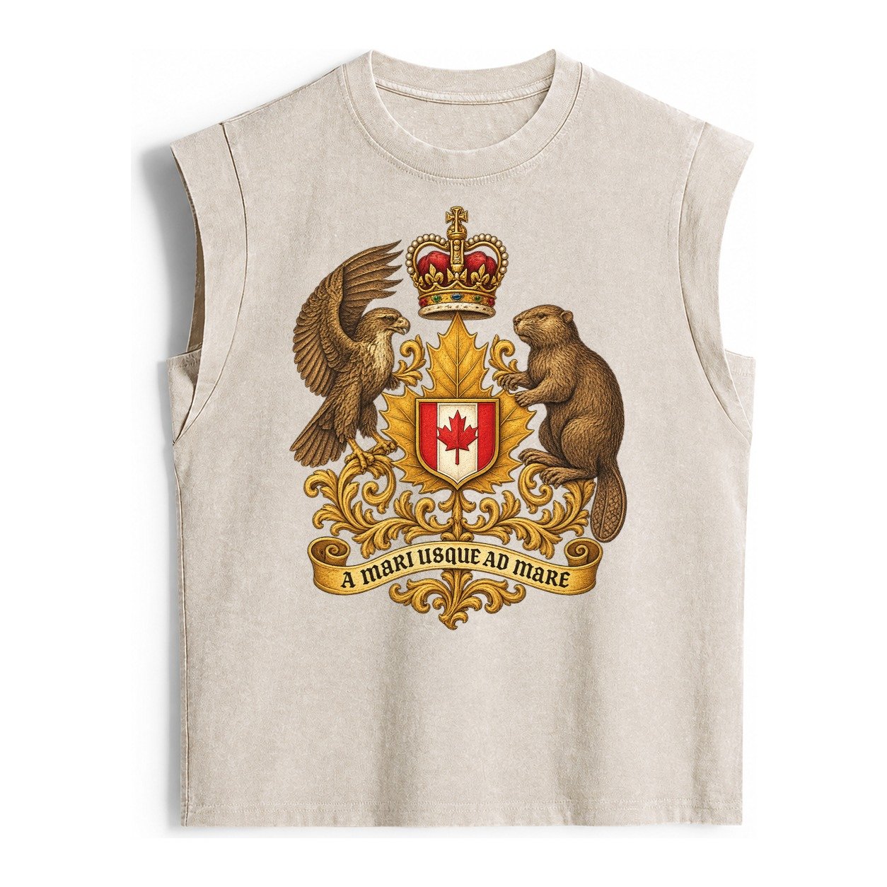 Canada Heritage Maple Badge Vintage Washed Tank – Beige