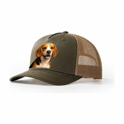 Beagle Portrait Trucker Hat – Olive Khaki