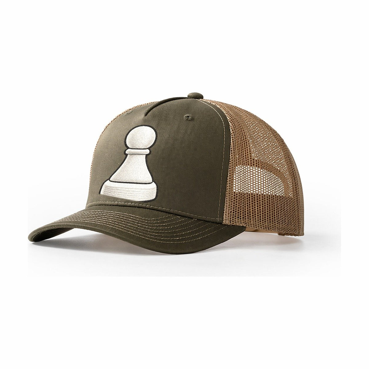 Single Wooden Pawn Board Games Trucker Hat – Olive Khaki