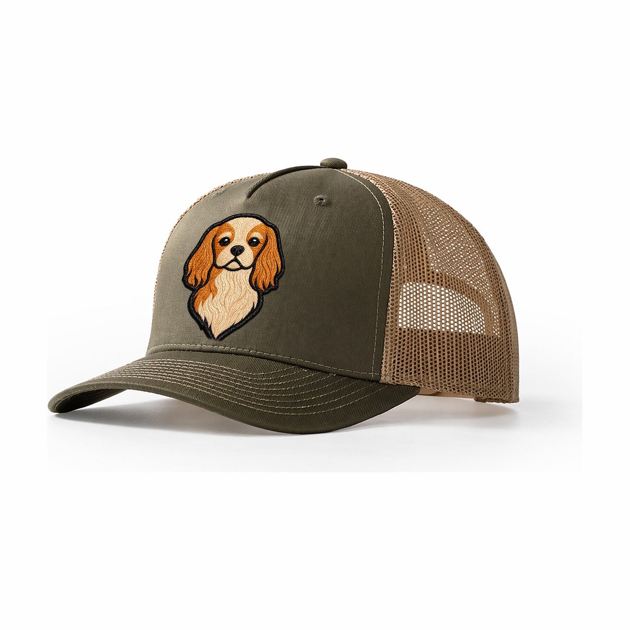 Cavalier King Charles Spaniel Modern G Trucker Hat – Olive-Khaki