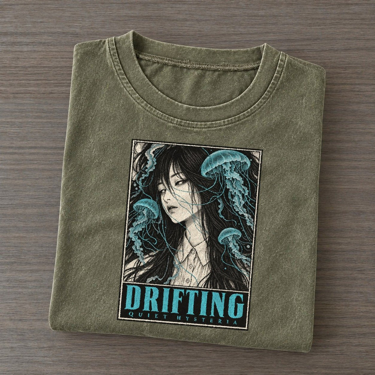 Drifting Quiet Hysteria Vintage T-shirt – Army Green