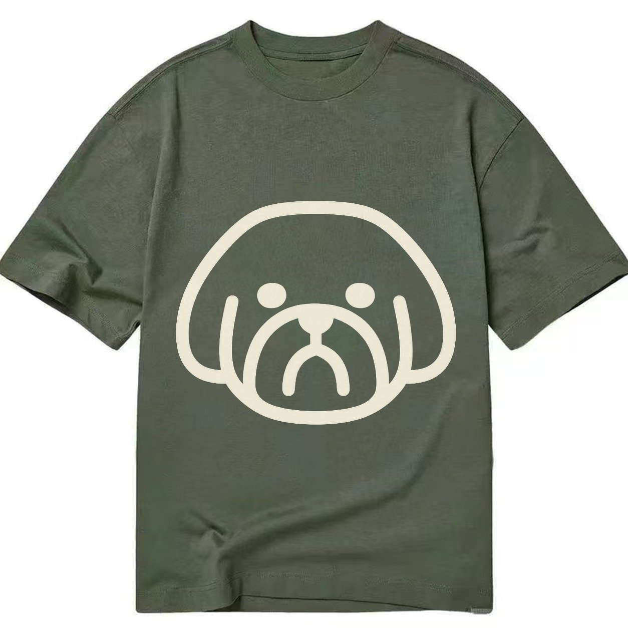 Shih Tzu Minimalist Fluffy Design With Strong Black Border Classic T-shirt – Army Green