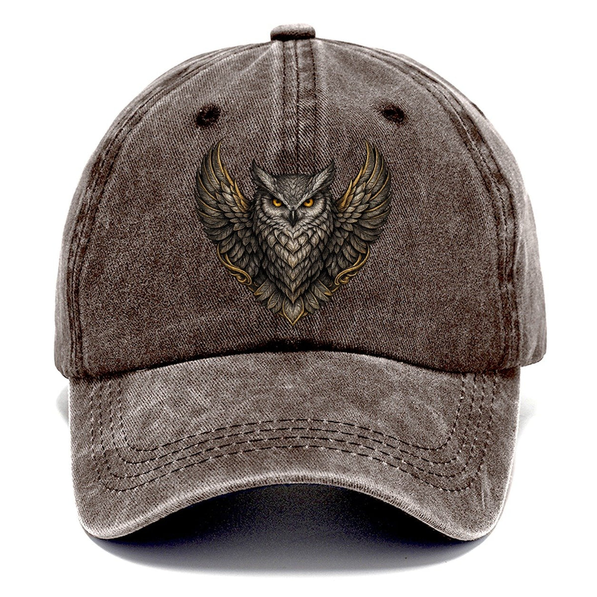 Gold-Accented Owl Crest Classic Cap – Brown
