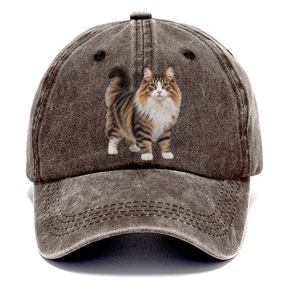 Norwegian Forest Cat Standing Three Quarter Realistic Cat Portrait Classic Cap – Brown