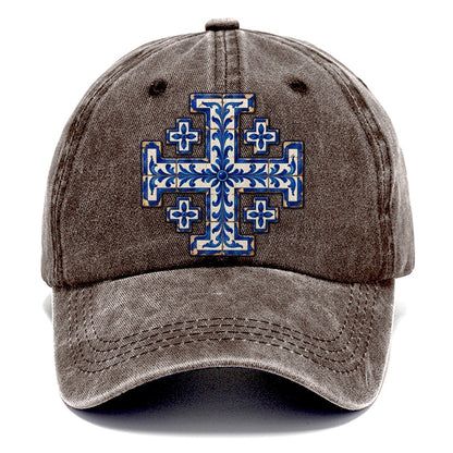 Blue And White Glazed Tile Jerusalem Cross Classic Cap – Brown