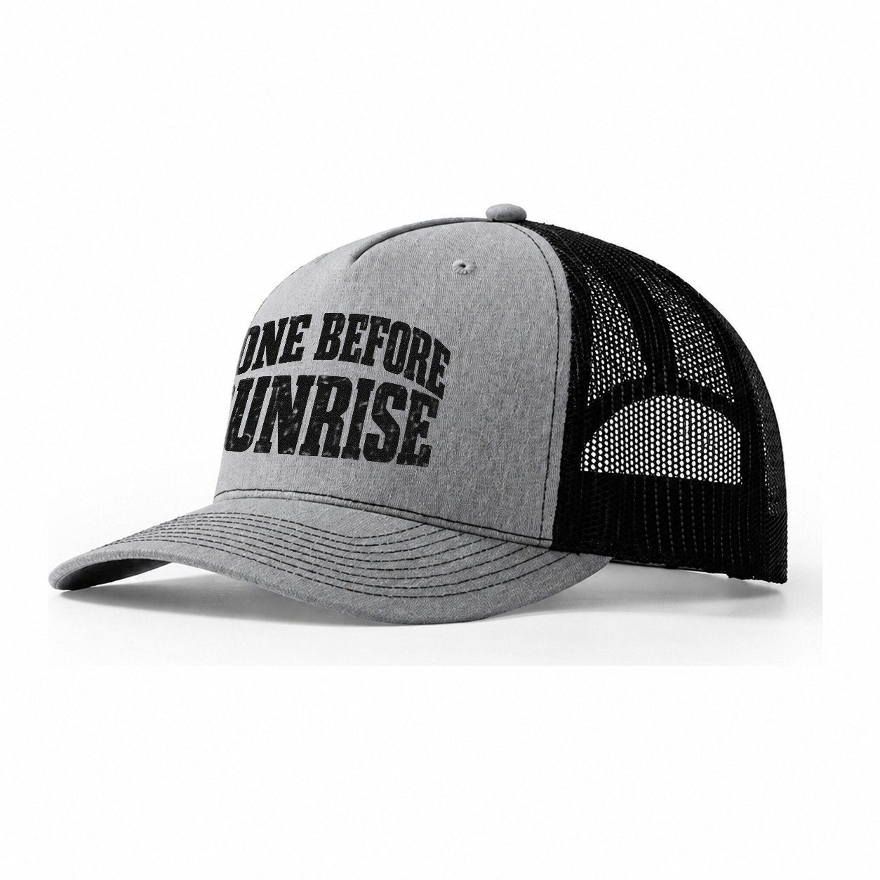 Gone Before Sunrise Fishing Club Trucker Hat – Sport Grey Black