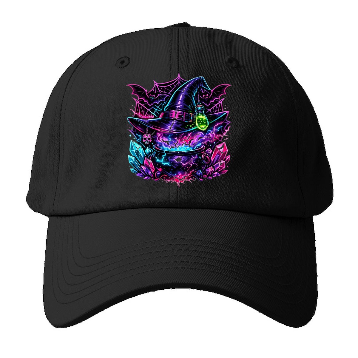 Neon Witch Cauldron Baseball Cap – Black