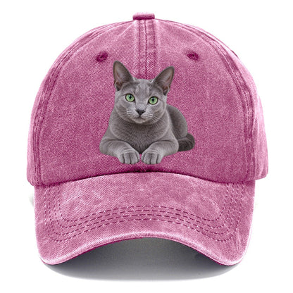 Russian Blue Reclining Paws Forward Realistic Cat Portrait Classic Cap – Dusty Rose