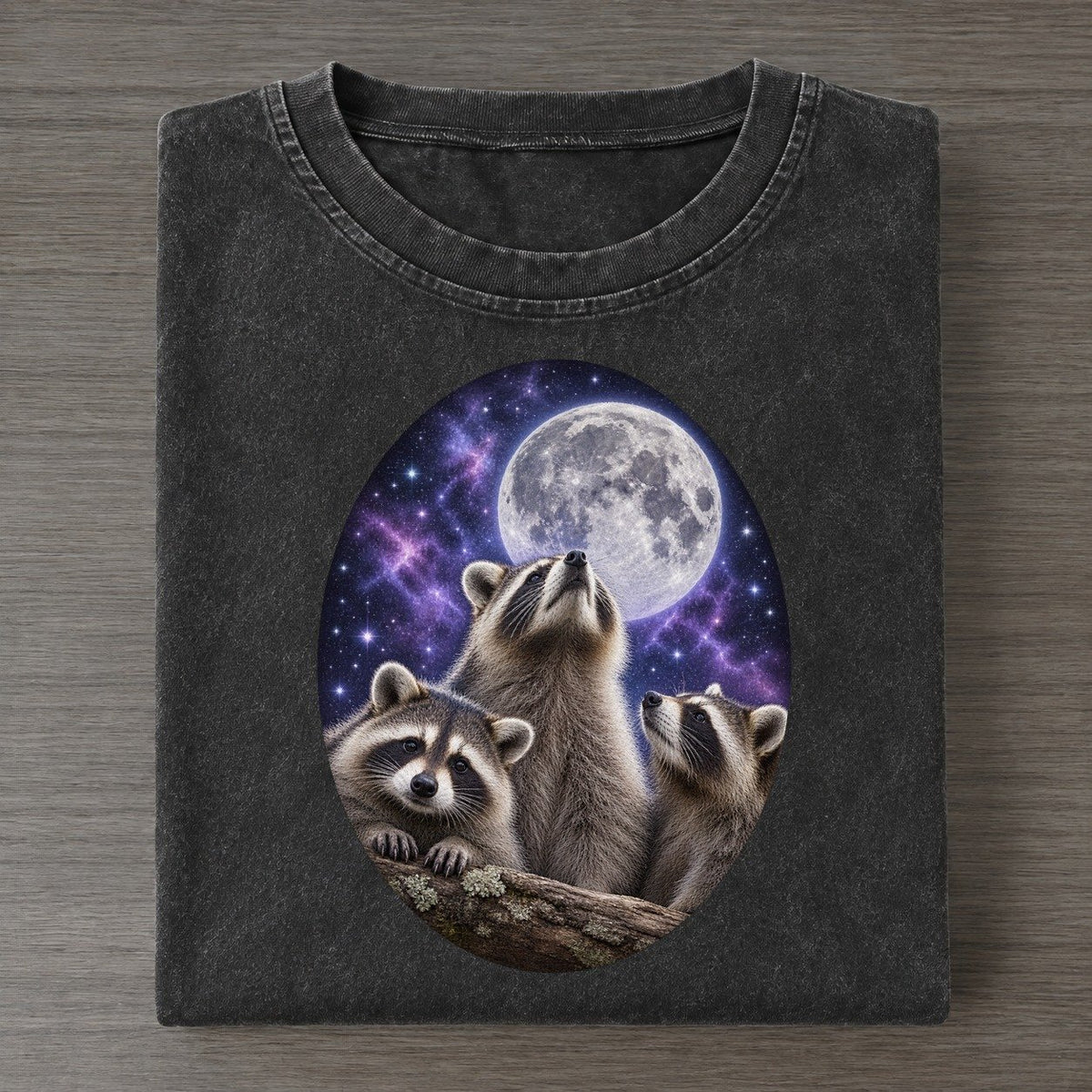 Raccoons Under The Moon Moon Choir Vintage T-shirt – Black