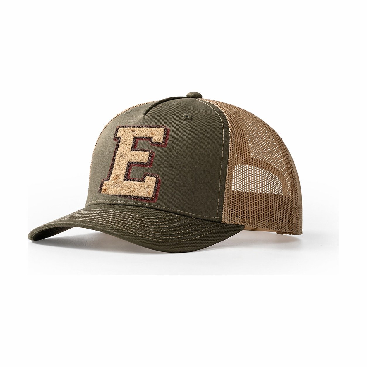 Varsity Chenille E Monogram Trucker Hat – Olive Khaki