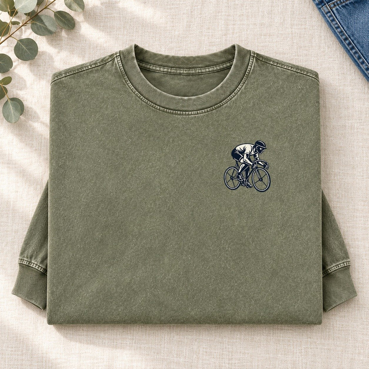 Sprint Cyclist Left Chest Washed Long Sleeve T-Shirt – Army Green