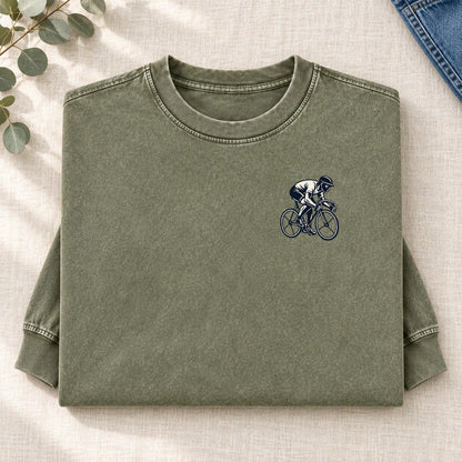 Sprint Cyclist Left Chest Washed Long Sleeve T-Shirt – Army Green