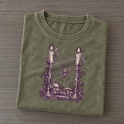 Spider Candlesticks Midnight Haunt Vintage T-shirt – Army Green