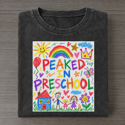 Peaked In Preschool Crayon Hour Vintage T-shirt – Black