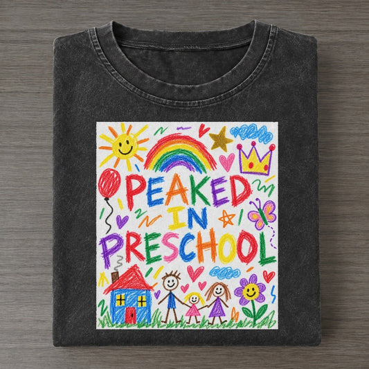 Peaked In Preschool Crayon Hour Vintage T-shirt – Black
