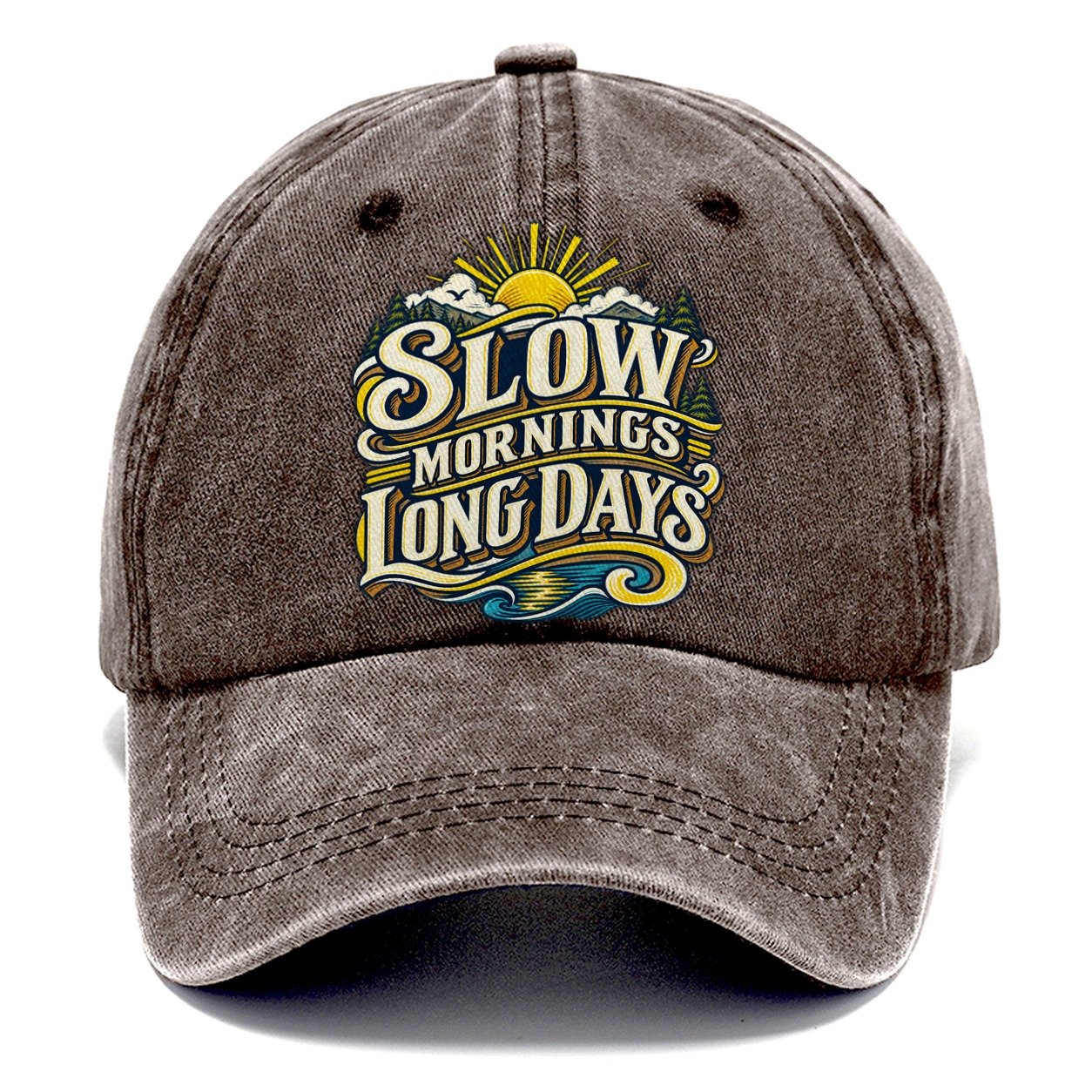 Slow Mornings Long Days Retired Living Classic Cap – Brown