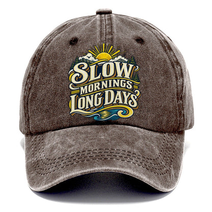 Slow Mornings Long Days Retired Living Classic Cap – Brown