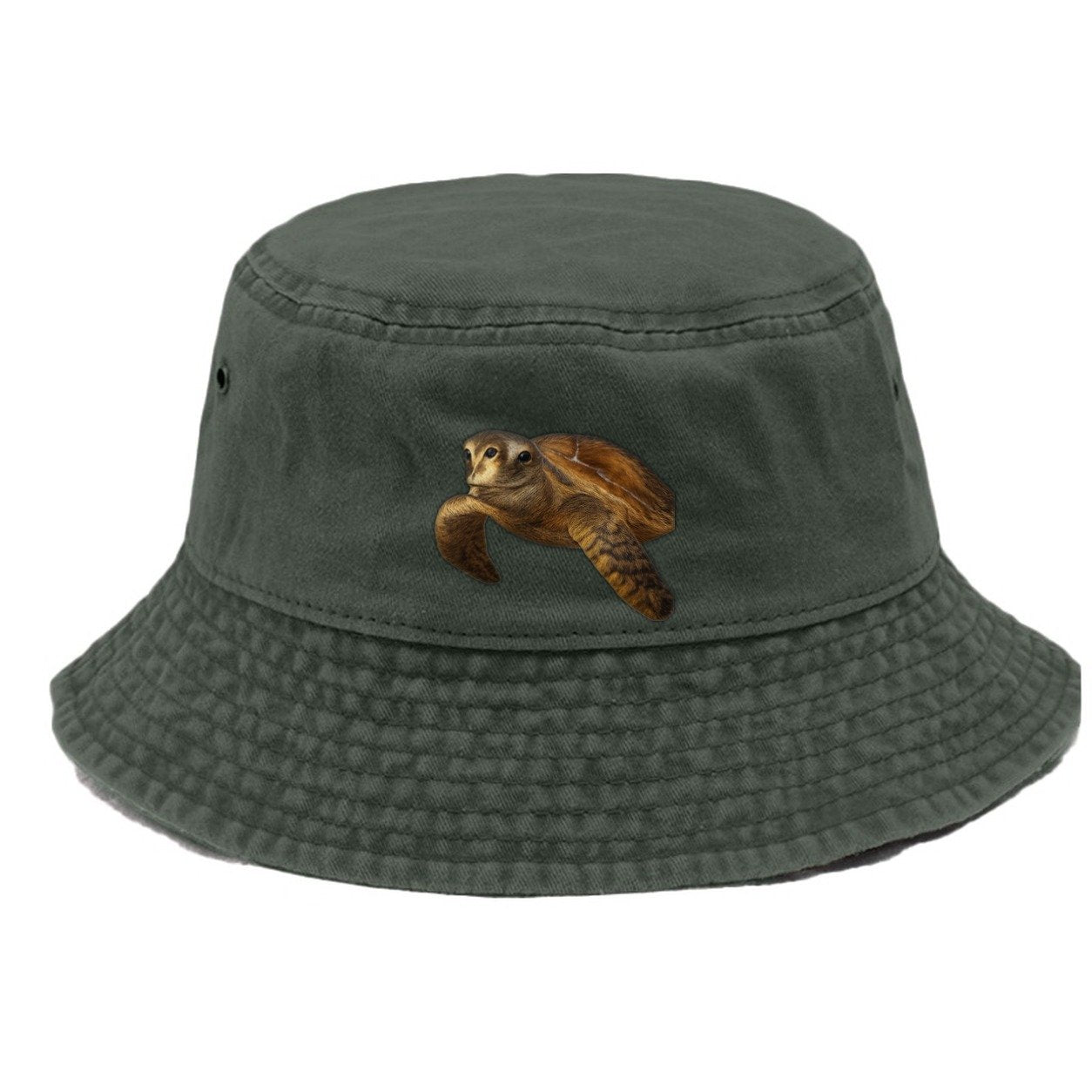 Sea Turtle Portrait Design Vintage Bucket Hat – Army Green