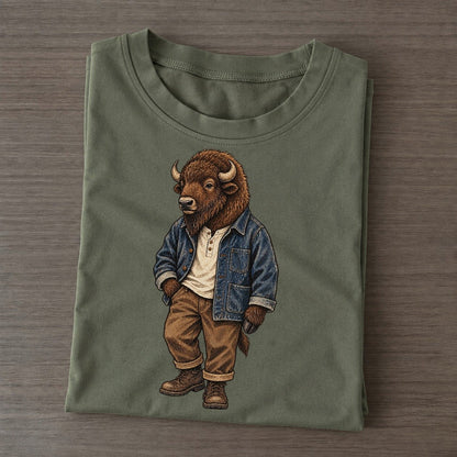 American Bison Wardrobe Portrait Wild Wardrobe Portraits Classic T-shirt – Army Green