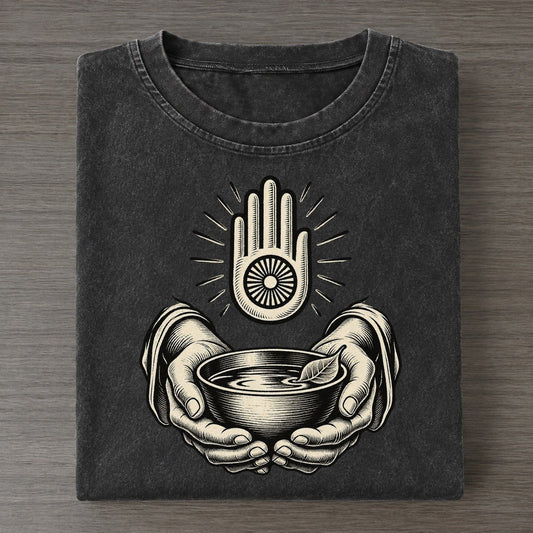 Jain Compassion Bowl World Faiths Ink Figures Vintage T-shirt – Black