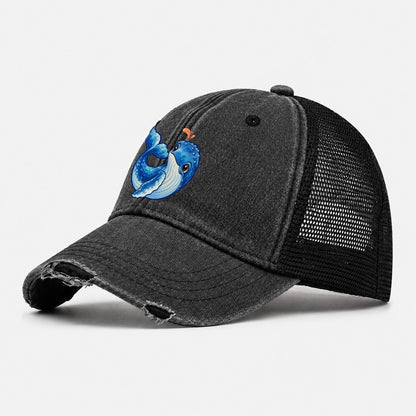Humpback Whale Tail Curl Sea Sprite Washed Trucker Hat – Black