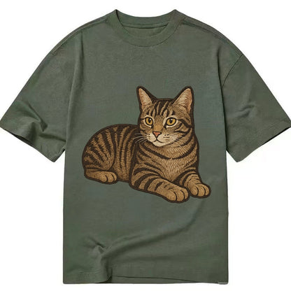 Manx Tailless Round Rump Relaxed Lying Down With Head Up Emb Classic T-shirt – Army Green