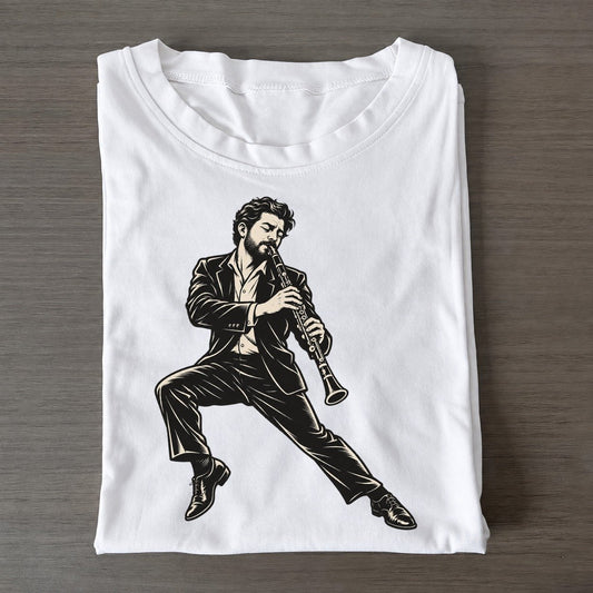 Clarinetist Rising Phrase Global Music Ink Figures Classic T-shirt – White