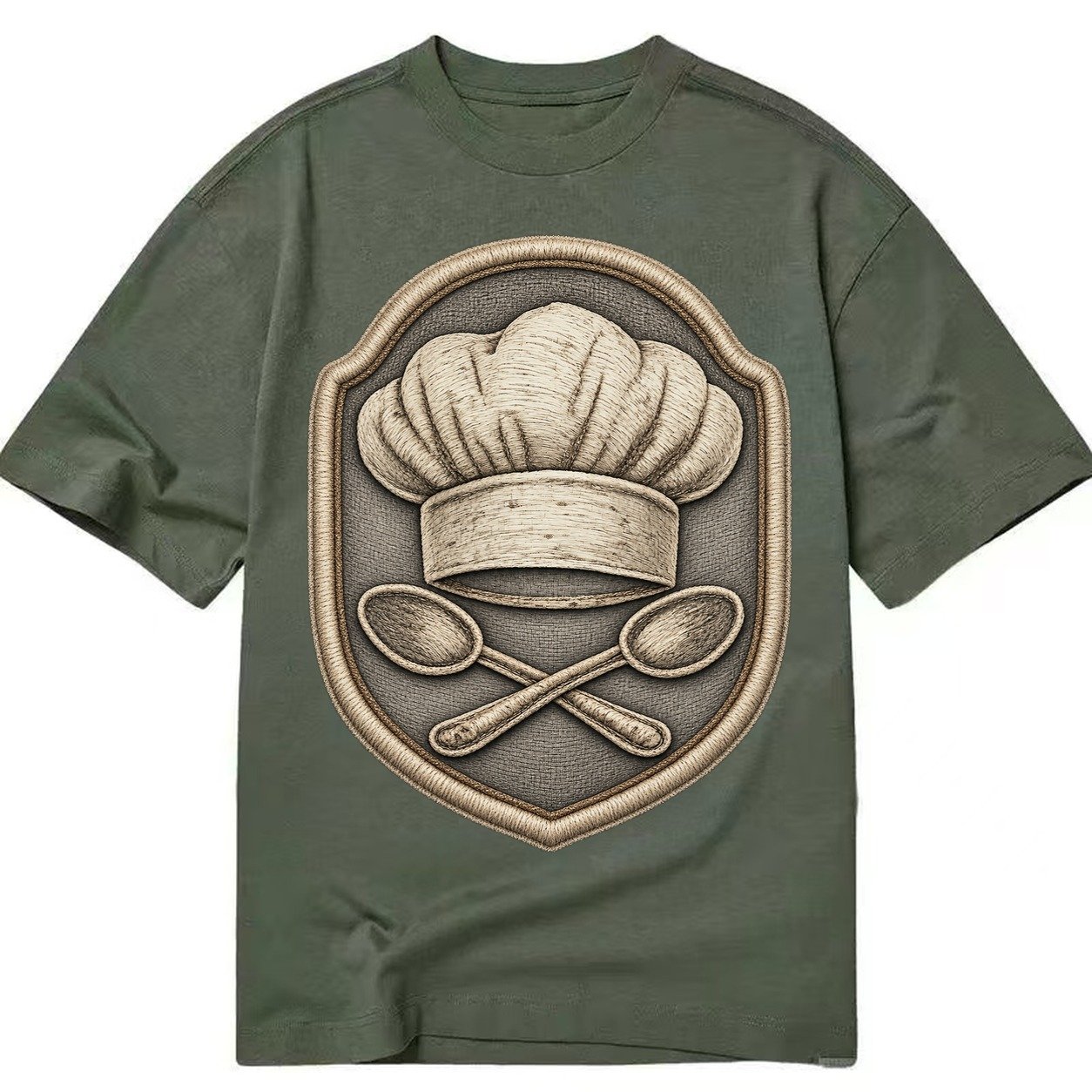 Cooking Chef Hat Toque Blanche With Crossed Spoons In Classic T-shirt – Army Green