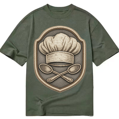 Cooking Chef Hat Toque Blanche With Crossed Spoons In Classic T-shirt – Army Green