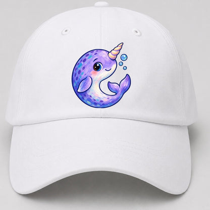 Narwhal Crescent Curl Sea Sprite Baseball Cap – White