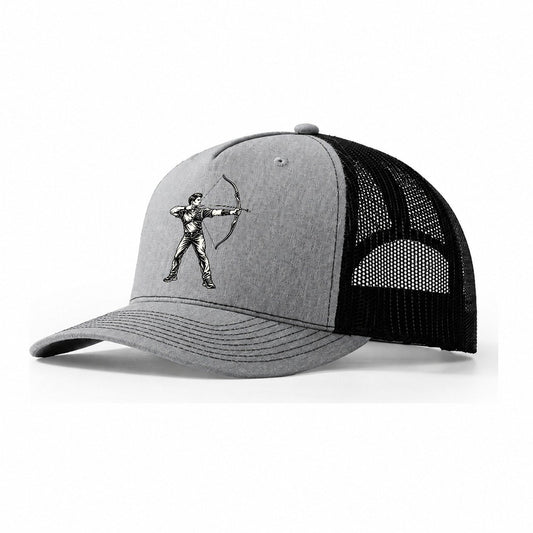 Archer Standing Full Draw Global Sports Ink Figures Trucker Hat – Sport Grey Black