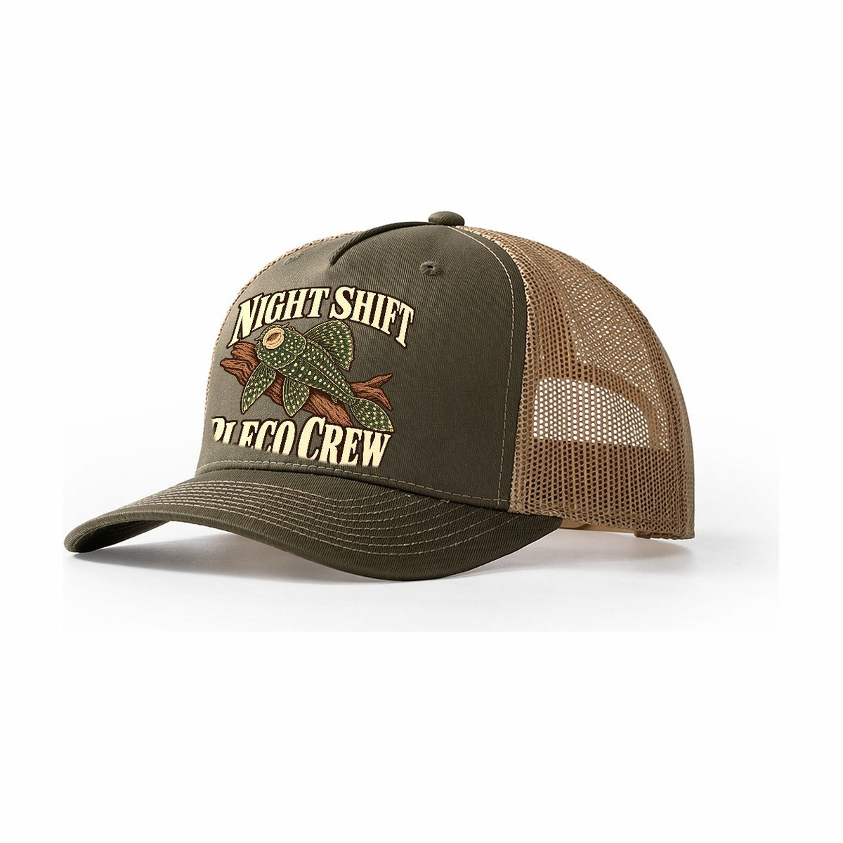 Night Shift Pleco Crew Aquarium Keeping Trucker Hat – Olive Khaki