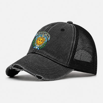 Argentina Retro Badge Country Logos Washed Trucker Hat – Black