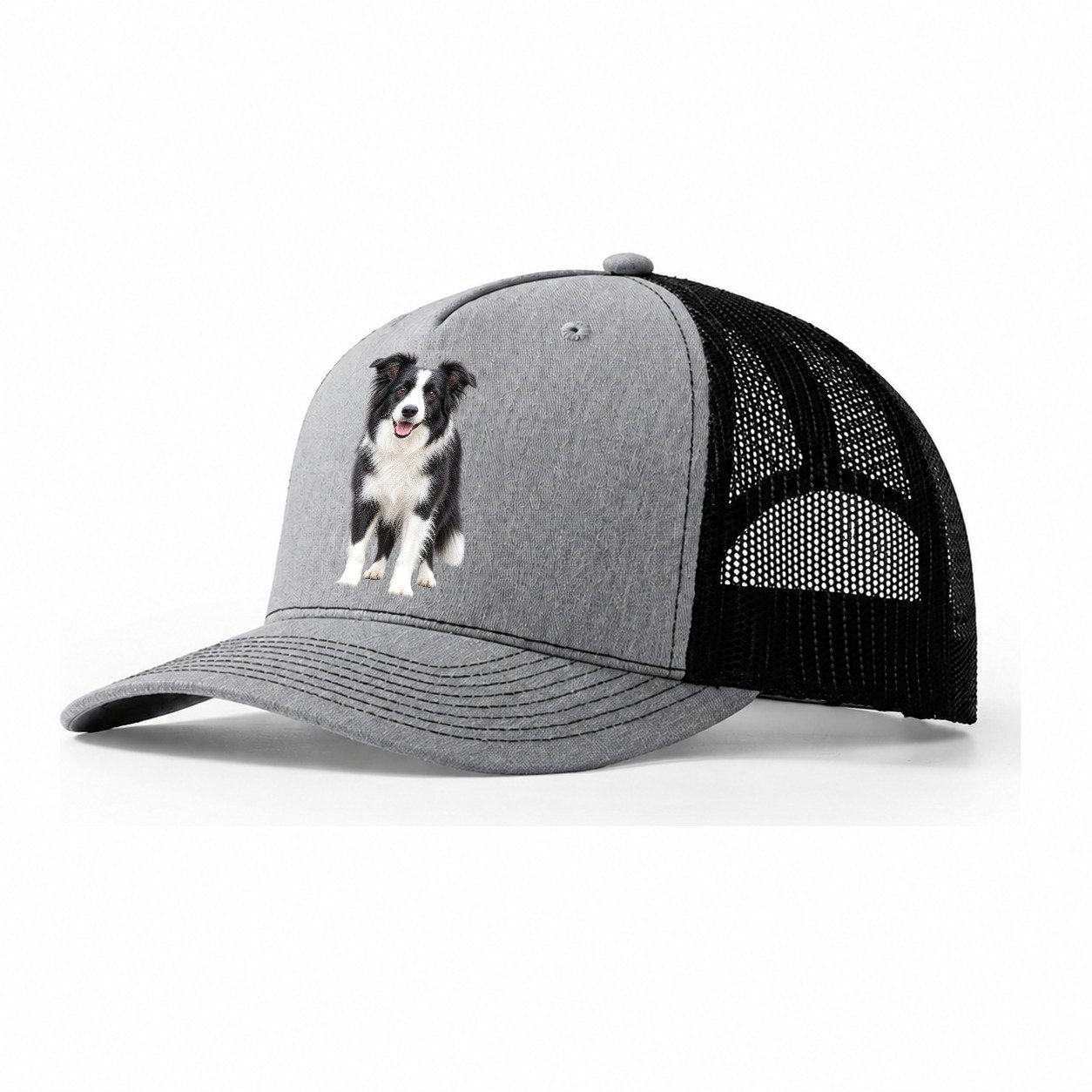 Border Collie Standing Top Breeds Trucker Hat – Sport Grey Black