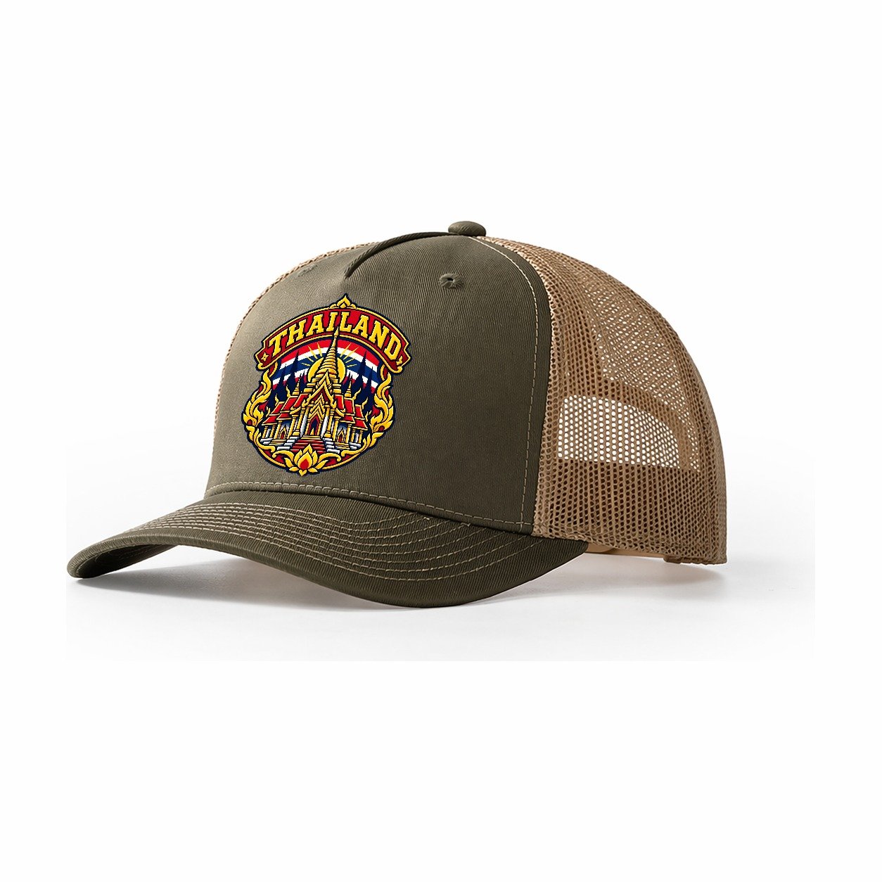 Thailand Retro Badge Country Logos Trucker Hat – Olive Khaki