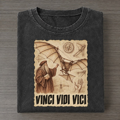 Vinci Vidi Vici Flying Machine Study Art Pun Vintage T-shirt – Black