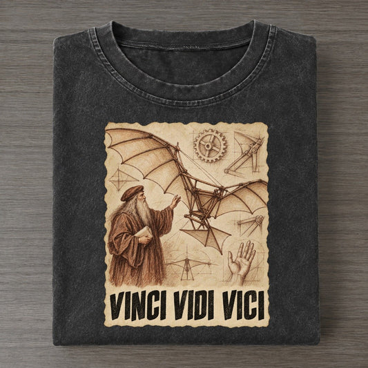 Vinci Vidi Vici Flying Machine Study Art Pun Vintage T-shirt – Black