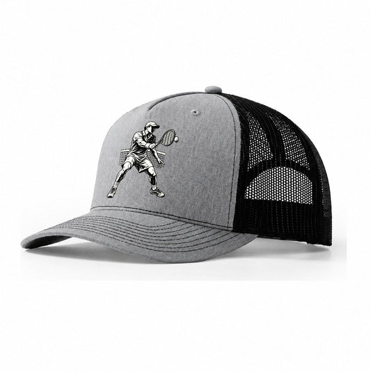 Tennis Net Volley Global Sports Ink Figures Trucker Hat – Sport Grey Black