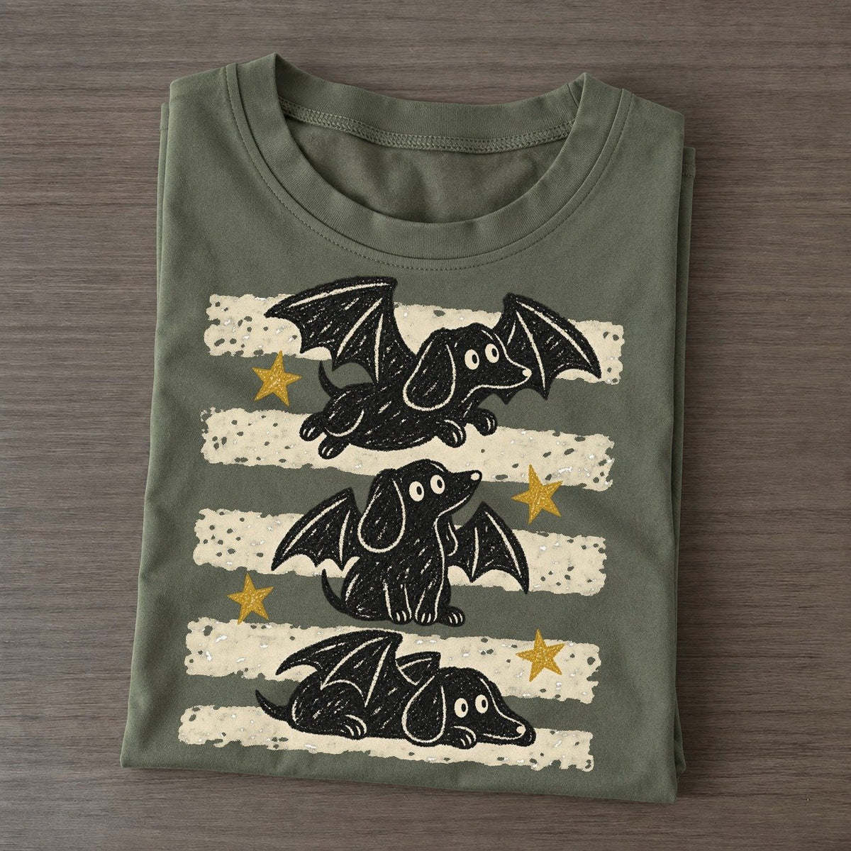 Chalk Bat Wing Dachshunds Night Stripes Classic T-shirt – Army Green