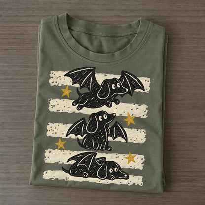 Chalk Bat Wing Dachshunds Night Stripes Classic T-shirt – Army Green