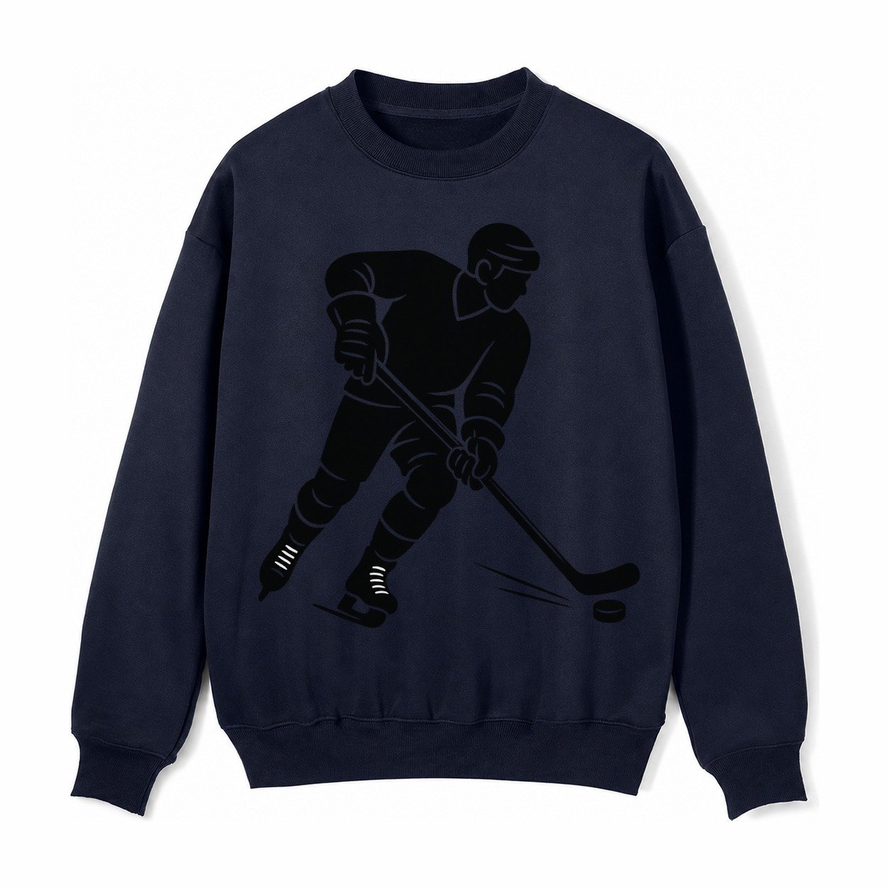 Ice Hockey Player Shooting Puck Fleece Sweatshirt – Navy Blue