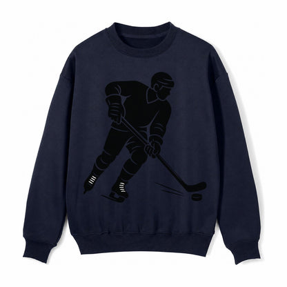 Ice Hockey Player Shooting Puck Fleece Sweatshirt – Navy Blue