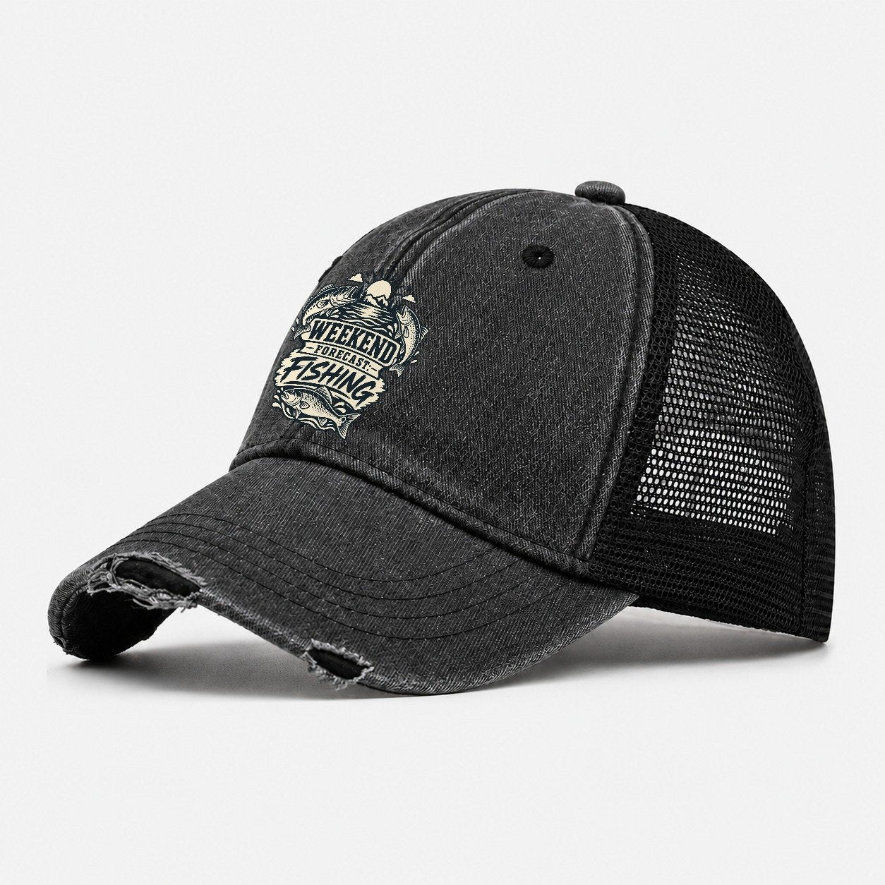 Weekend Forecast Fishing Fishing Elegant Washed Trucker Hat – Black